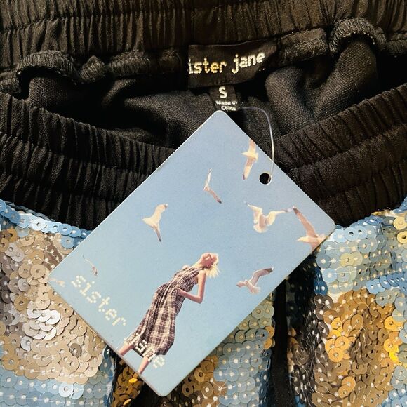 Sister Jane Sequin Storm Cloud Shorts Elastic Waist Pockets Sz Small‎ NEW - Picture 5 of 7